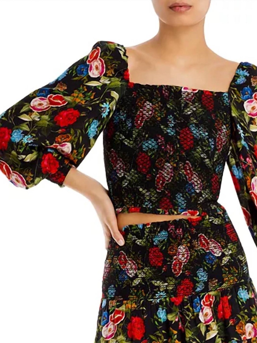 Alice + Olivia | Cooper Smocked Floral Bodice Blouse | S